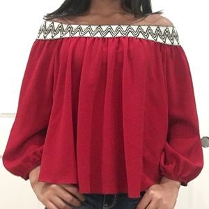 red off shoulder top